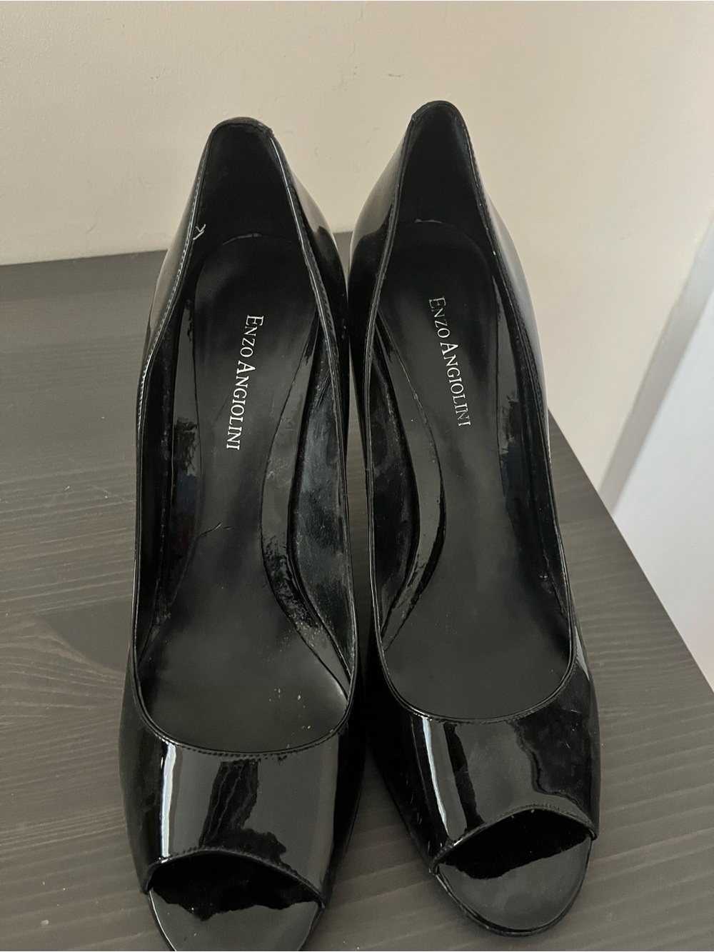 Enzo Angiolini Black Patent Peep Toe Heels